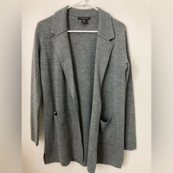 Tahari Sweaters - 🆕 NWOT, Tahari, Merino Wool, Collared Cardigan, Size XS, Grey, (Women)